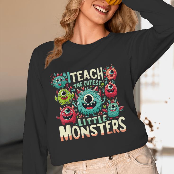I Teach The Cutest Little Monsters Teacher Halloween Outfit Women Long Sleeve T-Shirt, novelty gifts, funny gifts I Teach The Cutest Little Monsters Teacher Halloween Outfit Women Long Sleeve T-Shirt, novelty gifts, funny gifts