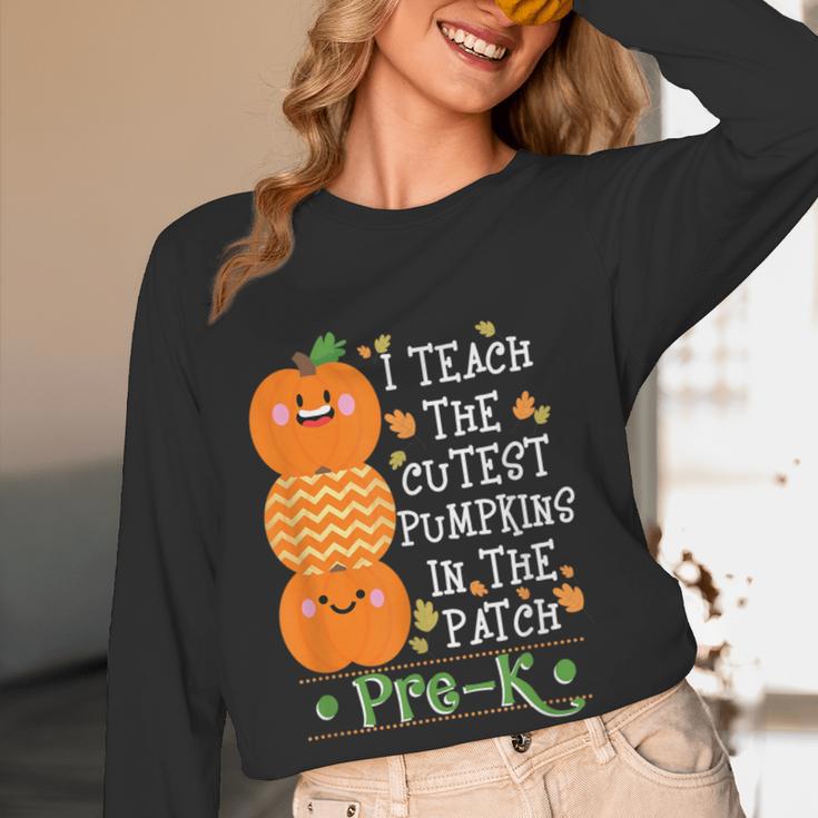 I Teach The Cutest Pumpkins In Patch Pre-K Halloween Teacher Women Long Sleeve T-Shirt, novelty gifts, funny gifts I Teach The Cutest Pumpkins In Patch Pre-K Halloween Teacher Women Long Sleeve T-Shirt, novelty gifts, funny gifts