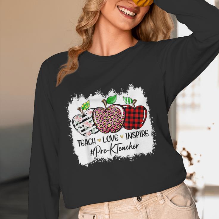 Teach Love Inspire Pre-k Teacher Apple Leopard Red Plain Women Long Sleeve T-Shirt, novelty gifts, funny gifts
