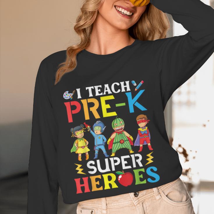 I Teach Pre-K Superheroes Students Teacher Back To School Women Long Sleeve T-Shirt, novelty gifts, funny gifts I Teach Pre-K Superheroes Students Teacher Back To School Women Long Sleeve T-Shirt, novelty gifts, funny gifts
