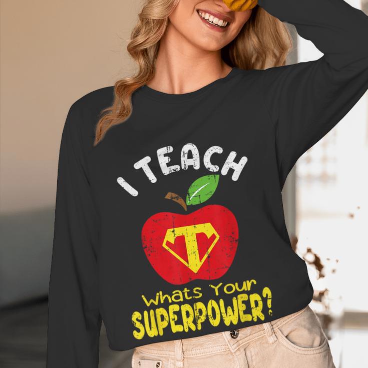 I Teach What's Your Superpower Superhero Teacher Women Long Sleeve T-Shirt, novelty gifts, funny gifts I Teach What's Your Superpower Superhero Teacher Women Long Sleeve T-Shirt, novelty gifts, funny gifts