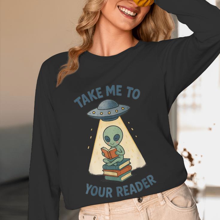 Teacher Alien Books UFO Reading Take Me To Your Reader Women Long Sleeve T-Shirt, novelty gifts, funny gifts Teacher Alien Books UFO Reading Take Me To Your Reader Women Long Sleeve T-Shirt, novelty gifts, funny gifts