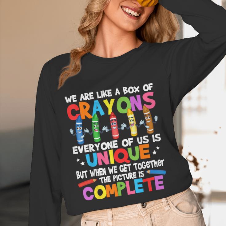 Teacher We Are Like a Box Of Crayons For Men Women Kids Women Long Sleeve T-Shirt, novelty gifts, funny gifts