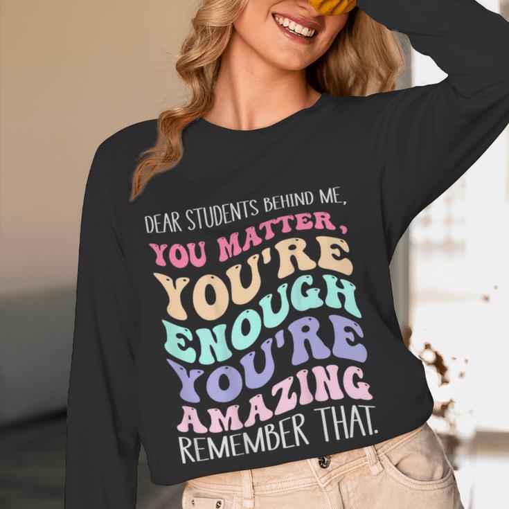 Teacher Dear Students Behind Me 1st Day Of School On Back Women Long Sleeve T-Shirt, novelty gifts, funny gifts Teacher Dear Students Behind Me 1st Day Of School On Back Women Long Sleeve T-Shirt, novelty gifts, funny gifts