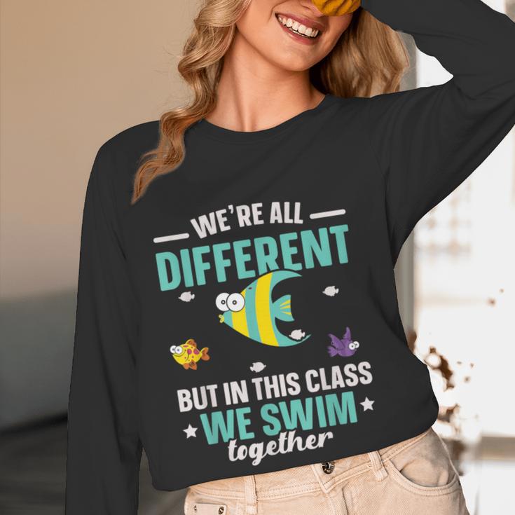 Teacher We All Different But In This Class We Swim Together Women Long Sleeve T-Shirt, novelty gifts, funny gifts Teacher We All Different But In This Class We Swim Together Women Long Sleeve T-Shirt, novelty gifts, funny gifts