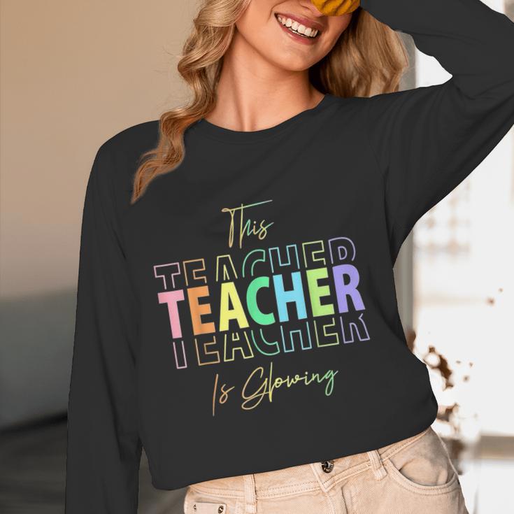 This Teacher Is Glowing Hello Summer End Of School Women Long Sleeve T-Shirt, novelty gifts, funny gifts This Teacher Is Glowing Hello Summer End Of School Women Long Sleeve T-Shirt, novelty gifts, funny gifts