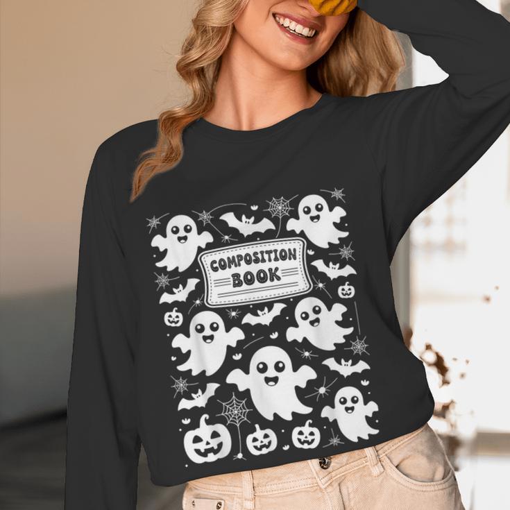 Teacher Halloween Composition Notebook Costume Halloween Women Long Sleeve T-Shirt, novelty gifts, funny gifts