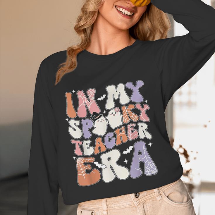 Teacher Halloween In My Spooky Teacher Era Retro Groovy Women Long Sleeve T-Shirt, novelty gifts, funny gifts