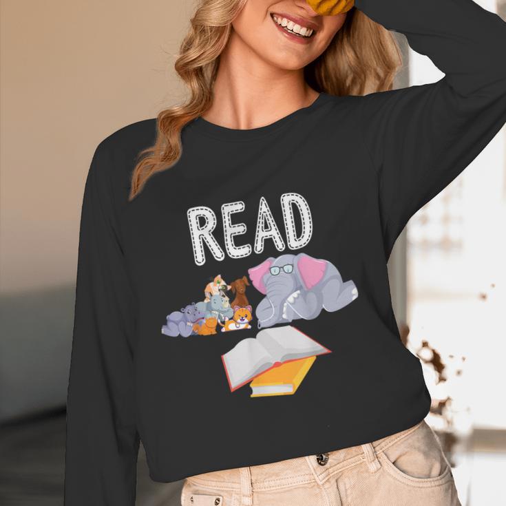 Teacher Library Read Book Club Piggie Elephant Pigeons Men Women Kids Women Long Sleeve T-Shirt, novelty gifts, funny gifts Teacher Library Read Book Club Piggie Elephant Pigeons Men Women Kids Women Long Sleeve T-Shirt, novelty gifts, funny gifts