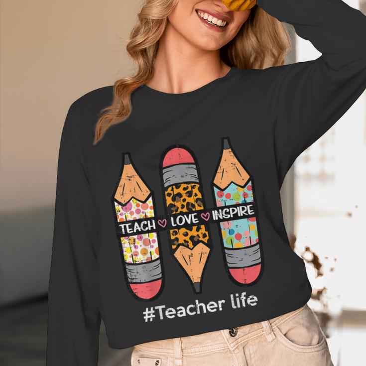 Teacher Life Teach Love Inspire Pencils Inspirational Women Women Long Sleeve T-Shirt, novelty gifts, funny gifts Teacher Life Teach Love Inspire Pencils Inspirational Women Women Long Sleeve T-Shirt, novelty gifts, funny gifts
