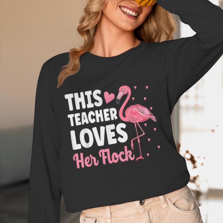 This Teacher Loves Her Flock Teaching Flamingo Girl Women Long Sleeve T-Shirt, novelty gifts, funny gifts This Teacher Loves Her Flock Teaching Flamingo Girl Women Long Sleeve T-Shirt, novelty gifts, funny gifts