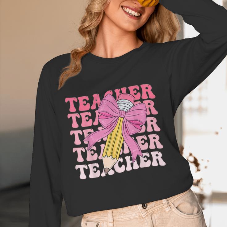 Teacher Pencil Back To School Groovy Pink Teacher First Day Women Long Sleeve T-Shirt, novelty gifts, funny gifts Teacher Pencil Back To School Groovy Pink Teacher First Day Women Long Sleeve T-Shirt, novelty gifts, funny gifts