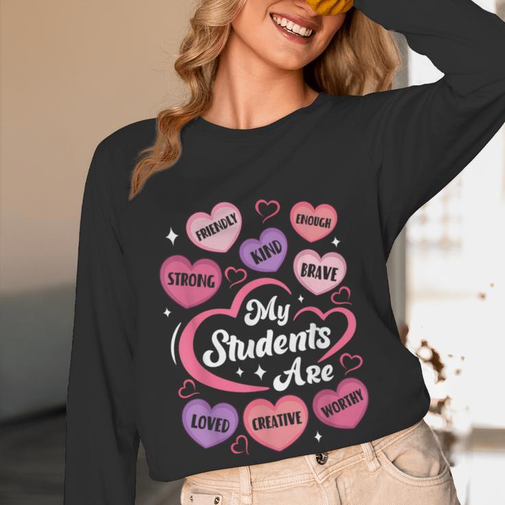 Teacher Positive Affirmations Candy Heart Valentine's Day Women Long Sleeve T-Shirt, novelty gifts, funny gifts Teacher Positive Affirmations Candy Heart Valentine's Day Women Long Sleeve T-Shirt, novelty gifts, funny gifts