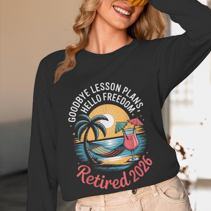 Teacher Retirement Shirts 2026 Goodbye Lesson Hello Freedom Women Long Sleeve T-Shirt, novelty gifts, funny gifts Teacher Retirement Shirts 2026 Goodbye Lesson Hello Freedom Women Long Sleeve T-Shirt, novelty gifts, funny gifts