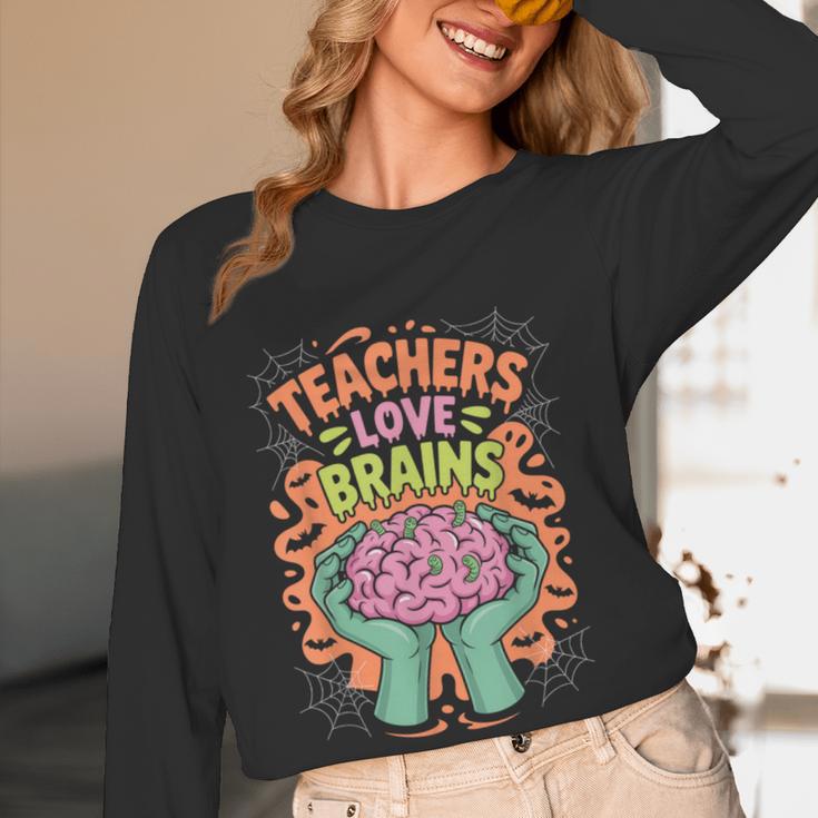 Teacher Teachers Love Brains Halloween Men Women Women Long Sleeve T-Shirt, novelty gifts, funny gifts