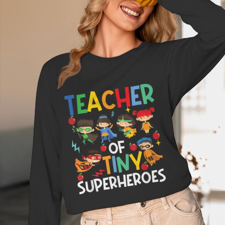 Teacher Of Tiny Superheroes Teach 100th Day Of School Men Women Girls Kids Women Long Sleeve T-Shirt, novelty gifts, funny gifts