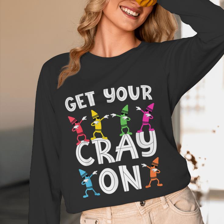 Teacher's Get Your Cray On Dabbing Crayons Women Long Sleeve T-Shirt, novelty gifts, funny gifts Teacher's Get Your Cray On Dabbing Crayons Women Long Sleeve T-Shirt, novelty gifts, funny gifts