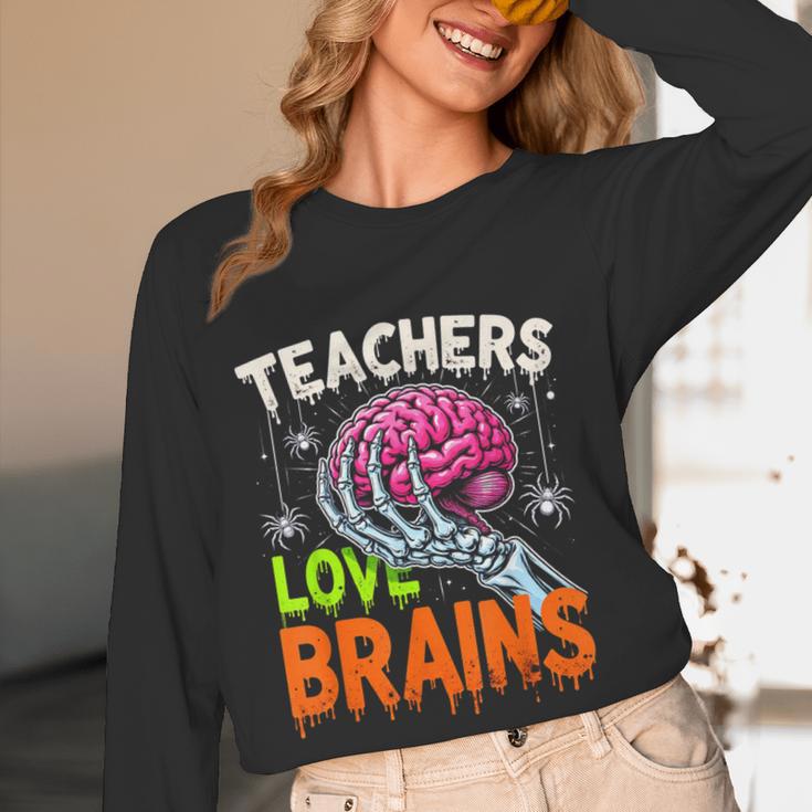 Teachers Love Brains Halloween 2025 Skeleton Costume Women Long Sleeve T-Shirt, novelty gifts, funny gifts Teachers Love Brains Halloween 2025 Skeleton Costume Women Long Sleeve T-Shirt, novelty gifts, funny gifts
