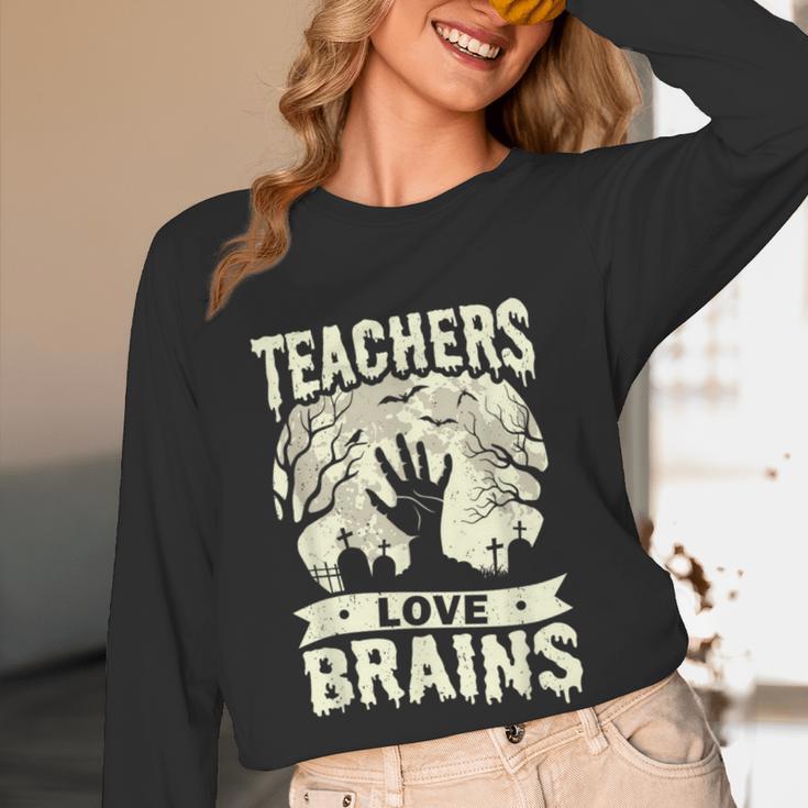 Teachers Love Brains Halloween Costume Boo Trick Teach Women Long Sleeve T-Shirt, novelty gifts, funny gifts Teachers Love Brains Halloween Costume Boo Trick Teach Women Long Sleeve T-Shirt, novelty gifts, funny gifts