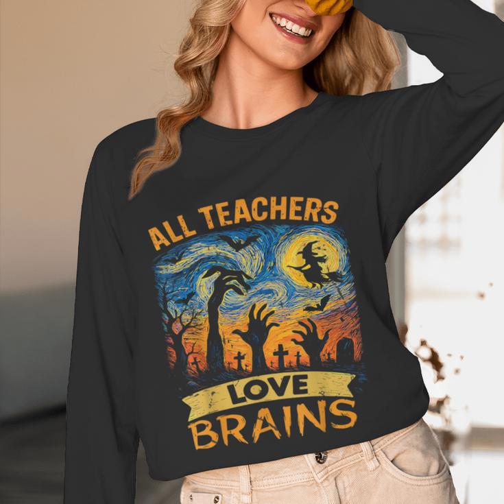 All Teachers Love Brains Shirt Teacher Halloween Tee Women Long Sleeve T-Shirt, novelty gifts, funny gifts All Teachers Love Brains Shirt Teacher Halloween Tee Women Long Sleeve T-Shirt, novelty gifts, funny gifts