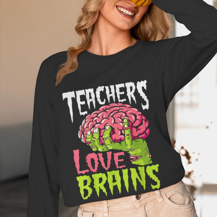 Teachers Love Brains Zombie Teacher Halloween Zombies Women Long Sleeve T-Shirt, novelty gifts, funny gifts Teachers Love Brains Zombie Teacher Halloween Zombies Women Long Sleeve T-Shirt, novelty gifts, funny gifts