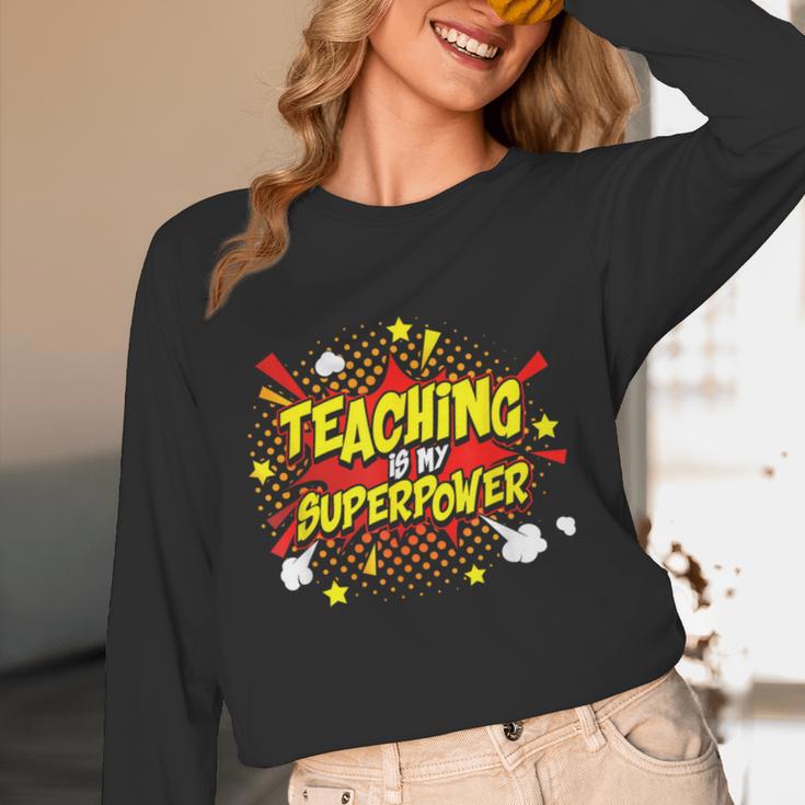 Teaching Is My Superpower Retro Comic Teacher Women Long Sleeve T-Shirt, novelty gifts, funny gifts