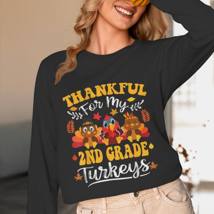 Thankful For My 2nd Grade Turkeys Thanksgiving Teacher Fall Women Long Sleeve T-Shirt, novelty gifts, funny gifts