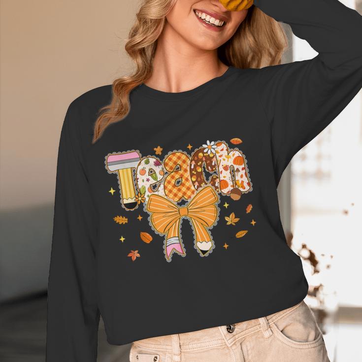 Thanksgiving Teacher Pencil Bow One Thankful Teacher Fall Women Long Sleeve T-Shirt, novelty gifts, funny gifts Thanksgiving Teacher Pencil Bow One Thankful Teacher Fall Women Long Sleeve T-Shirt, novelty gifts, funny gifts