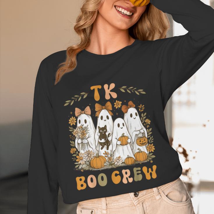 TK Boo Crew Preppy Halloween Floral Ghost TK Teacher Team TK Women Long Sleeve T-Shirt, novelty gifts, funny gifts TK Boo Crew Preppy Halloween Floral Ghost TK Teacher Team TK Women Long Sleeve T-Shirt, novelty gifts, funny gifts