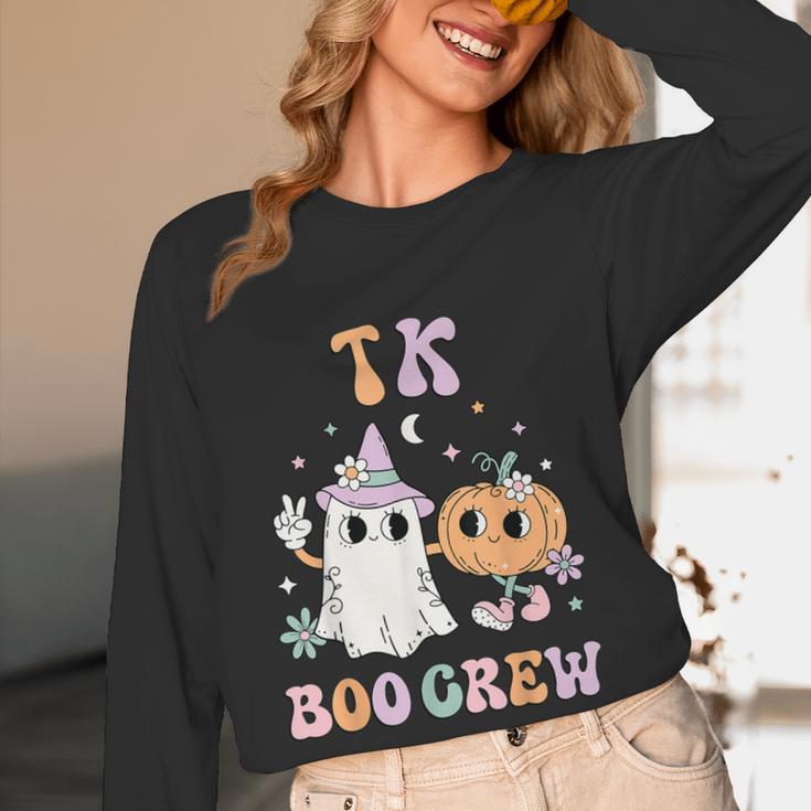TK Boo Crew Retro Groovy Halloween Floral Ghost TK Teacher Men Women Kids Women Long Sleeve T-Shirt, novelty gifts, funny gifts