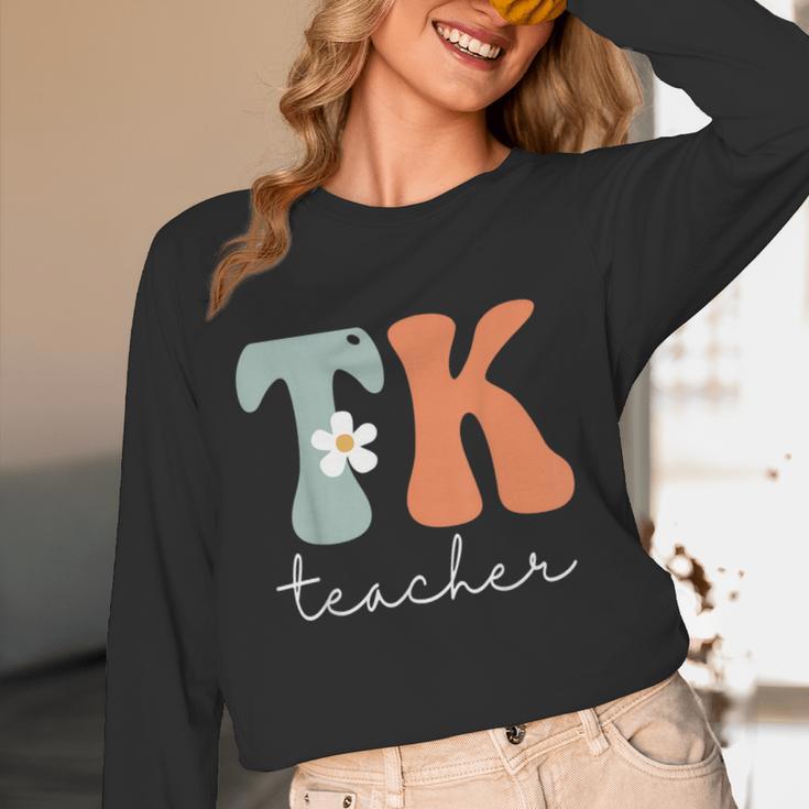TK Teacher Retro Groovy Vintage Happy First Day Of School Women Long Sleeve T-Shirt, novelty gifts, funny gifts