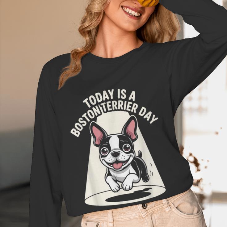 Today Is A Boston Terrier Day Cute Dog Lover Cartoon Women Long Sleeve T-Shirt, novelty gifts, funny gifts