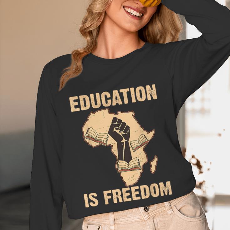 History Education Is Freedom African Map Black Teacher Women Long Sleeve T-Shirt, novelty gifts, funny gifts