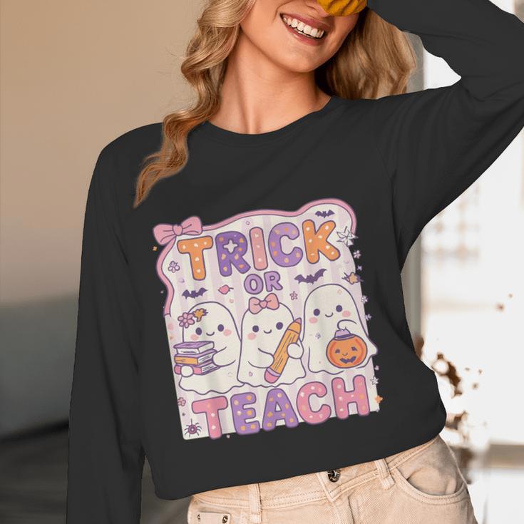 Trick Or Teach Retro Halloween Teacher Look Women Long Sleeve T-Shirt, novelty gifts, funny gifts Trick Or Teach Retro Halloween Teacher Look Women Long Sleeve T-Shirt, novelty gifts, funny gifts