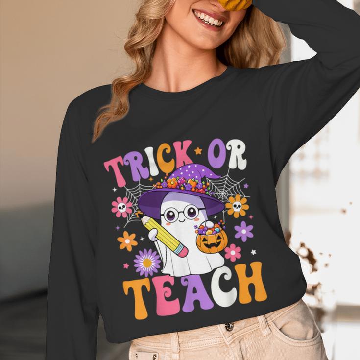 Trick Or Teach Teacher Ghost Teaching Fun Halloween Teacher Women Long Sleeve T-Shirt, novelty gifts, funny gifts