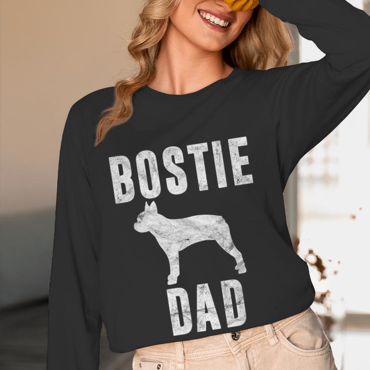 Vintage Boston Terrier Dad Dog Daddy Bostie Father Women Long Sleeve T-Shirt, novelty gifts, funny gifts