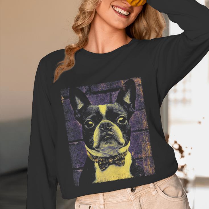 Vintage Boston Terrier Dog Women Long Sleeve T-Shirt, novelty gifts, funny gifts