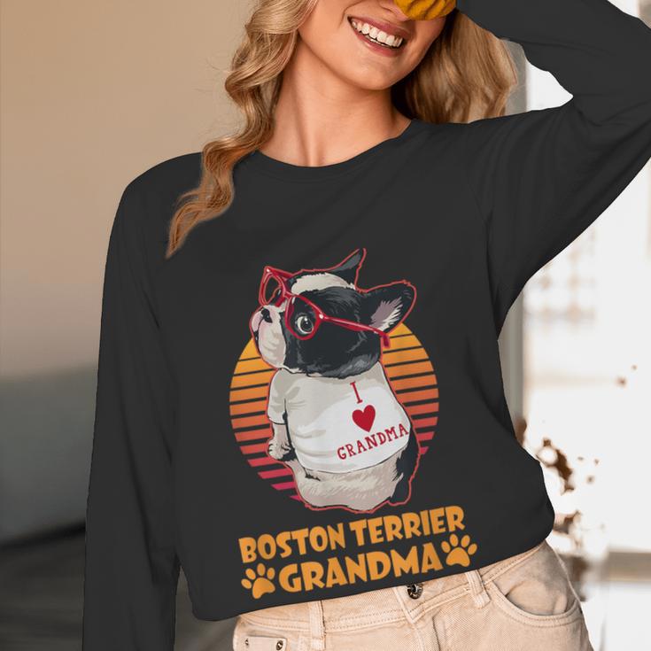 Vintage Boston Terrier Grandma Wear Sunglasses Dog Lover Men Women Girls Kids Women Long Sleeve T-Shirt, novelty gifts, funny gifts
