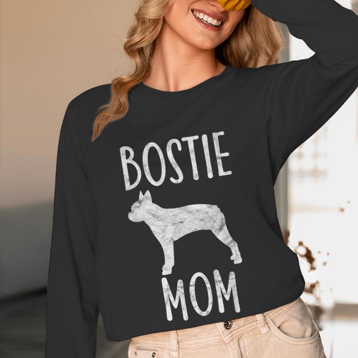 Vintage Boston Terrier Mom Dog Owner Bostie Mother Women Long Sleeve T-Shirt, novelty gifts, funny gifts