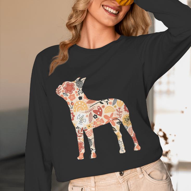 Vintage Floral Boston Terrier For Dog Lover Women Long Sleeve T-Shirt, novelty gifts, funny gifts