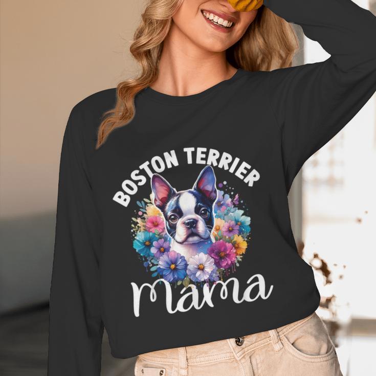 Watercolor Floral Boston Terrier Mama Dog Lover Mother's Day For Men Women Girls Kids Women Long Sleeve T-Shirt, novelty gifts, funny gifts