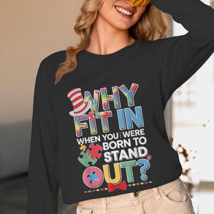 Why Fit In Doctor Teacher Cat In Hat Cool Autism Awareness Men Women Kids Women Long Sleeve T-Shirt, novelty gifts, funny gifts