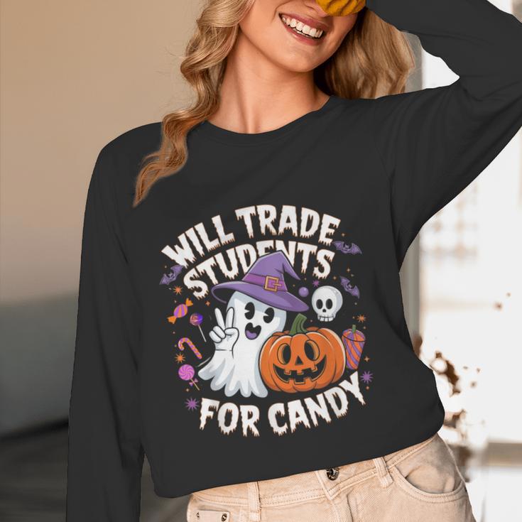 Will Trade Students For Candy Halloween Teacher Women Long Sleeve T-Shirt, novelty gifts, funny gifts Will Trade Students For Candy Halloween Teacher Women Long Sleeve T-Shirt, novelty gifts, funny gifts
