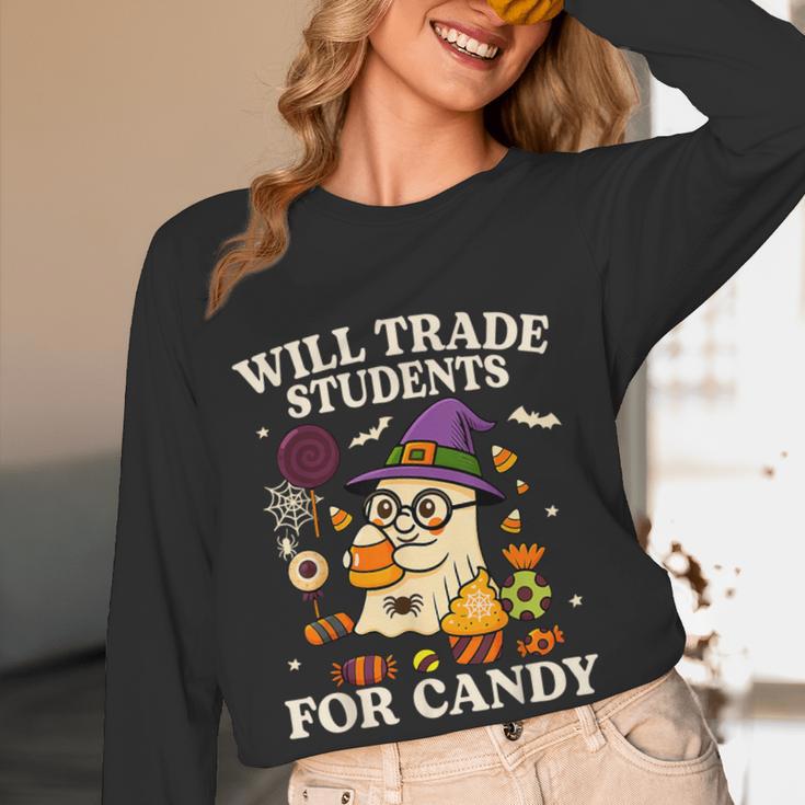 Will Trade Students For Candy Teacher Ghost Halloween Women Long Sleeve T-Shirt, novelty gifts, funny gifts Will Trade Students For Candy Teacher Ghost Halloween Women Long Sleeve T-Shirt, novelty gifts, funny gifts
