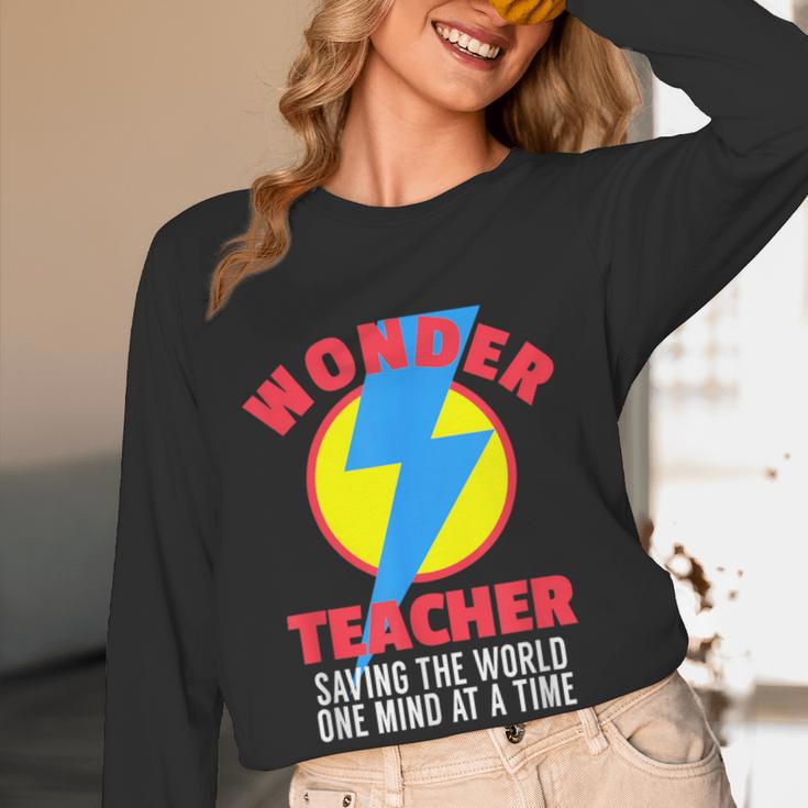 Wonder Teacher Costume Shirt Teacher Halloween Costume Tee Women Long Sleeve T-Shirt, novelty gifts, funny gifts