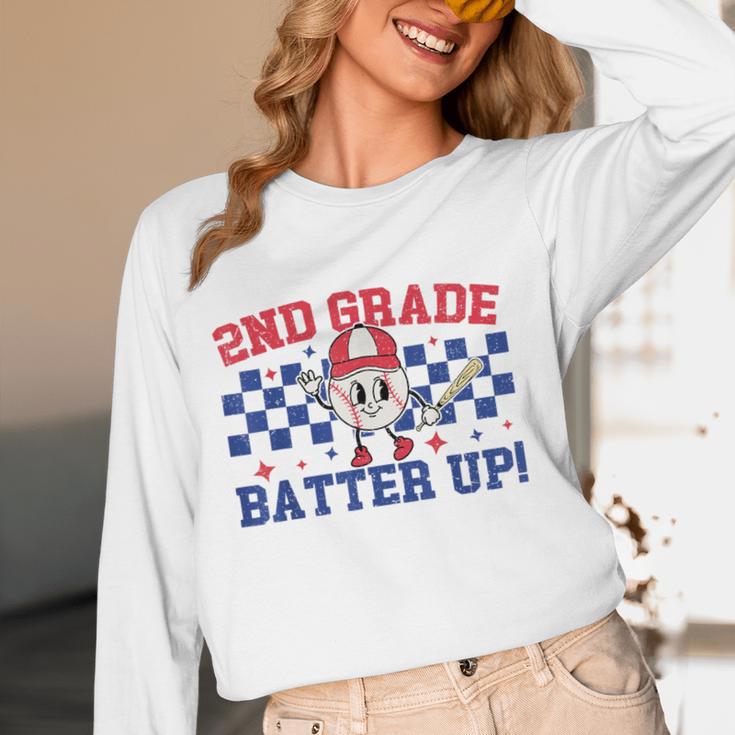 2nd Grade Batter Up Back To School Baseball Teacher Kids Women Long Sleeve T-Shirt, novelty gifts, funny gifts