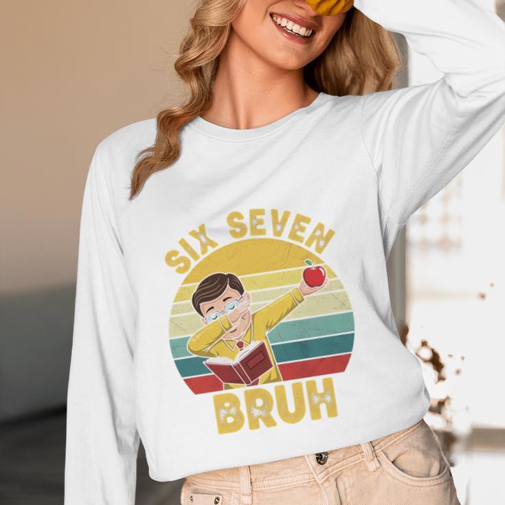 67 Meme Six Seven Bruh Retro Dabbing Teacher School Women Long Sleeve T-Shirt, novelty gifts, funny gifts