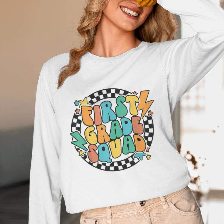 Back To School Groovy Teacher 1st First Grade Crew Squad Women Long Sleeve T-Shirt, novelty gifts, funny gifts