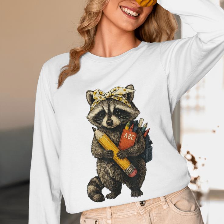 Back To School Raccoon Teachers Student Kids Women Long Sleeve T-Shirt, novelty gifts, funny gifts