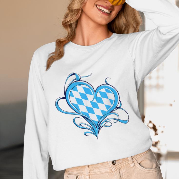 Bavarian Flag As Heart Blue Diamond Bavaria Women Long Sleeve T-Shirt, novelty gifts, funny gifts